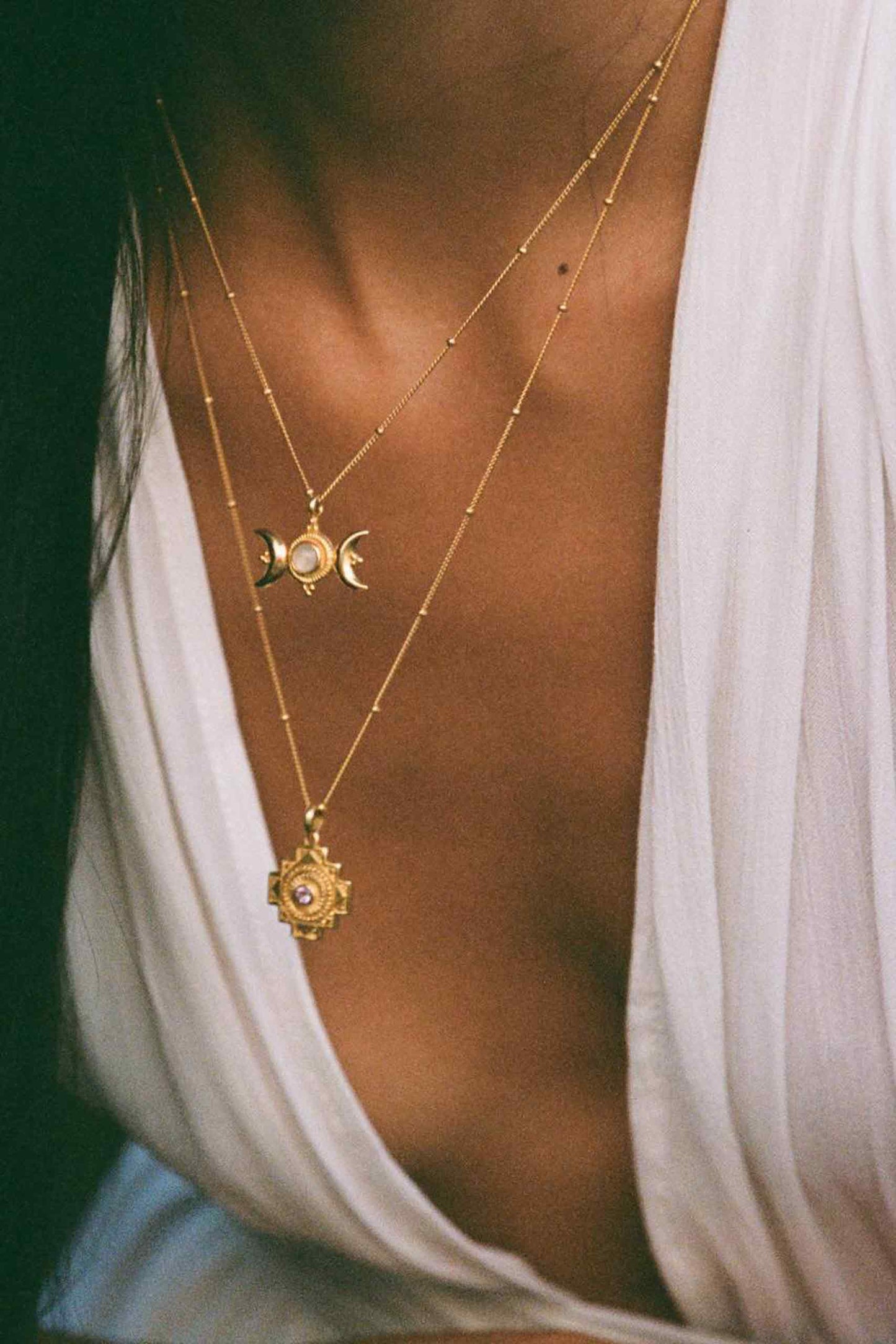 Triple Goddess Moonstone Necklace Mini