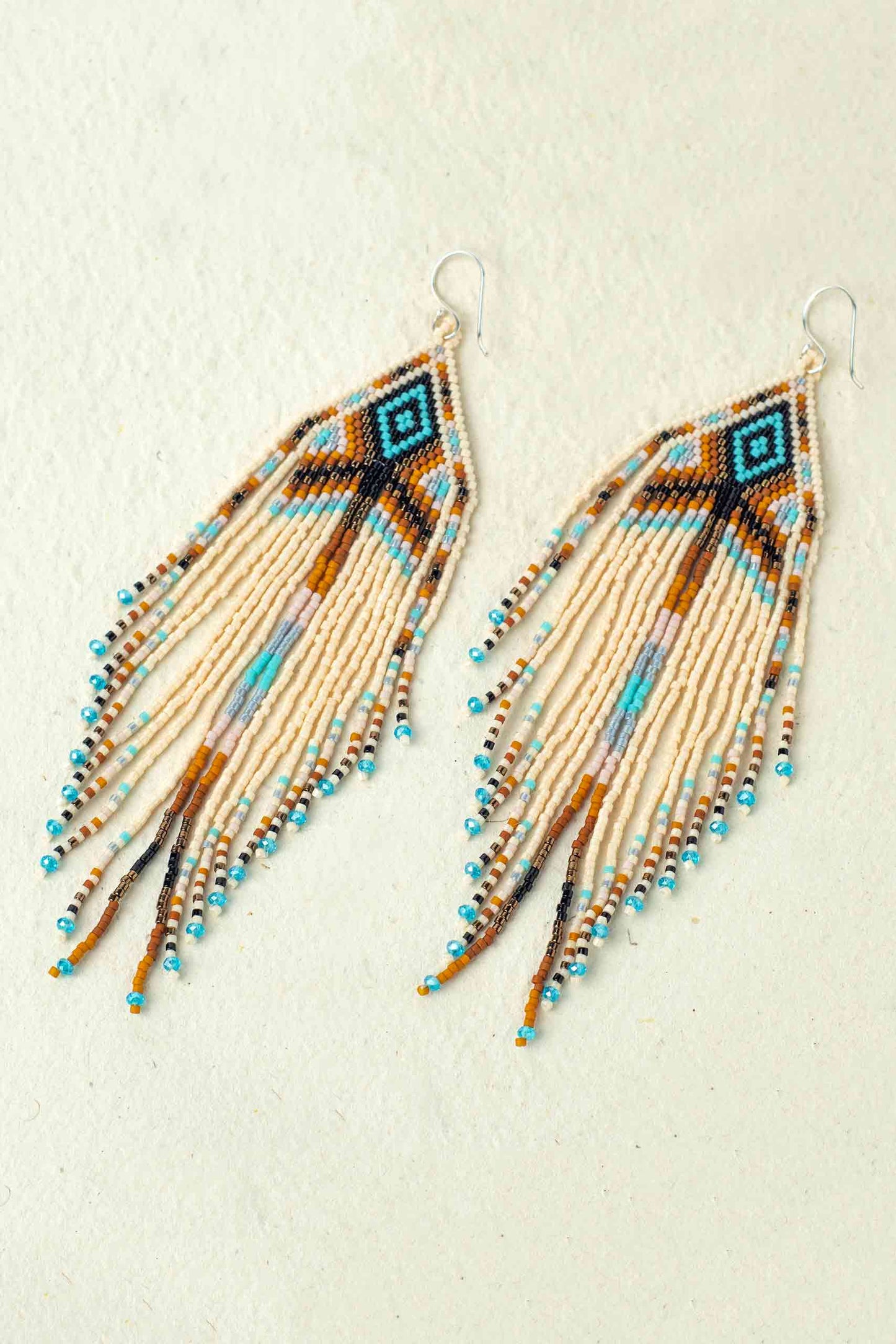 Huichol Tribal Bead Earrings - Green