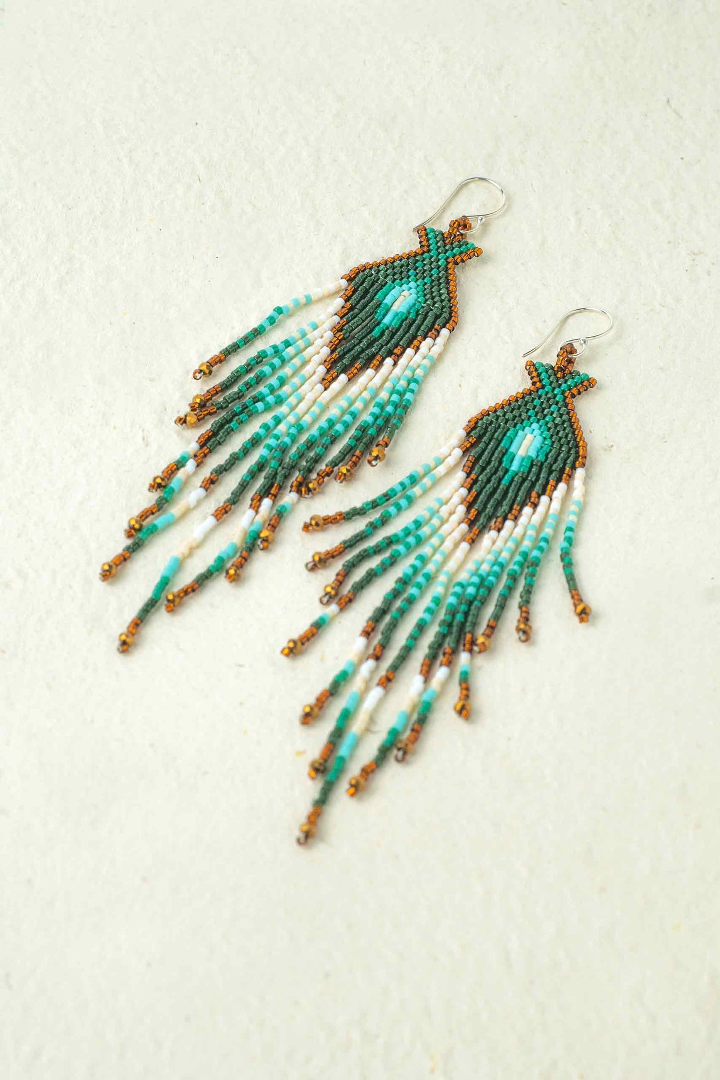 Huichol Tribal Bead Earrings - Green