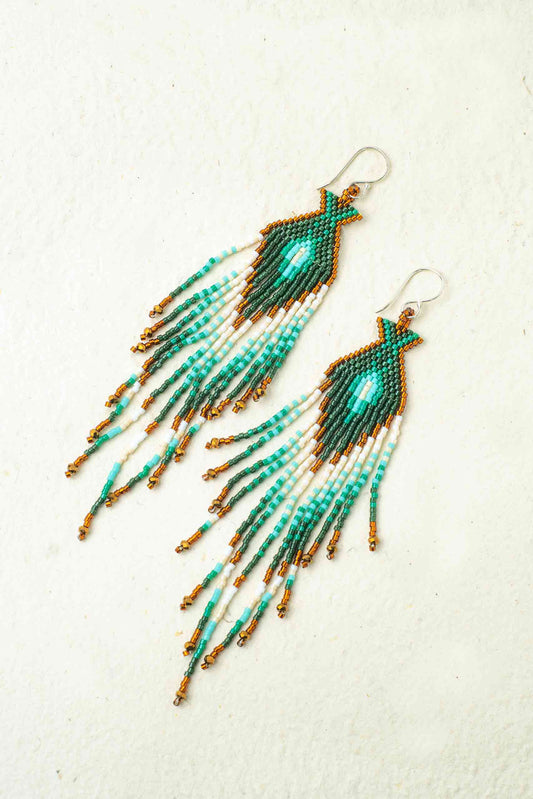 Huichol Tribal Bead Earrings - Green