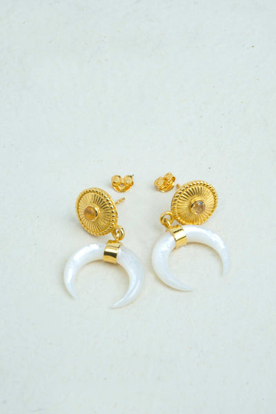 Hanging Crescent Moonface Earrings with Diamond Eyes – Anthony Lent